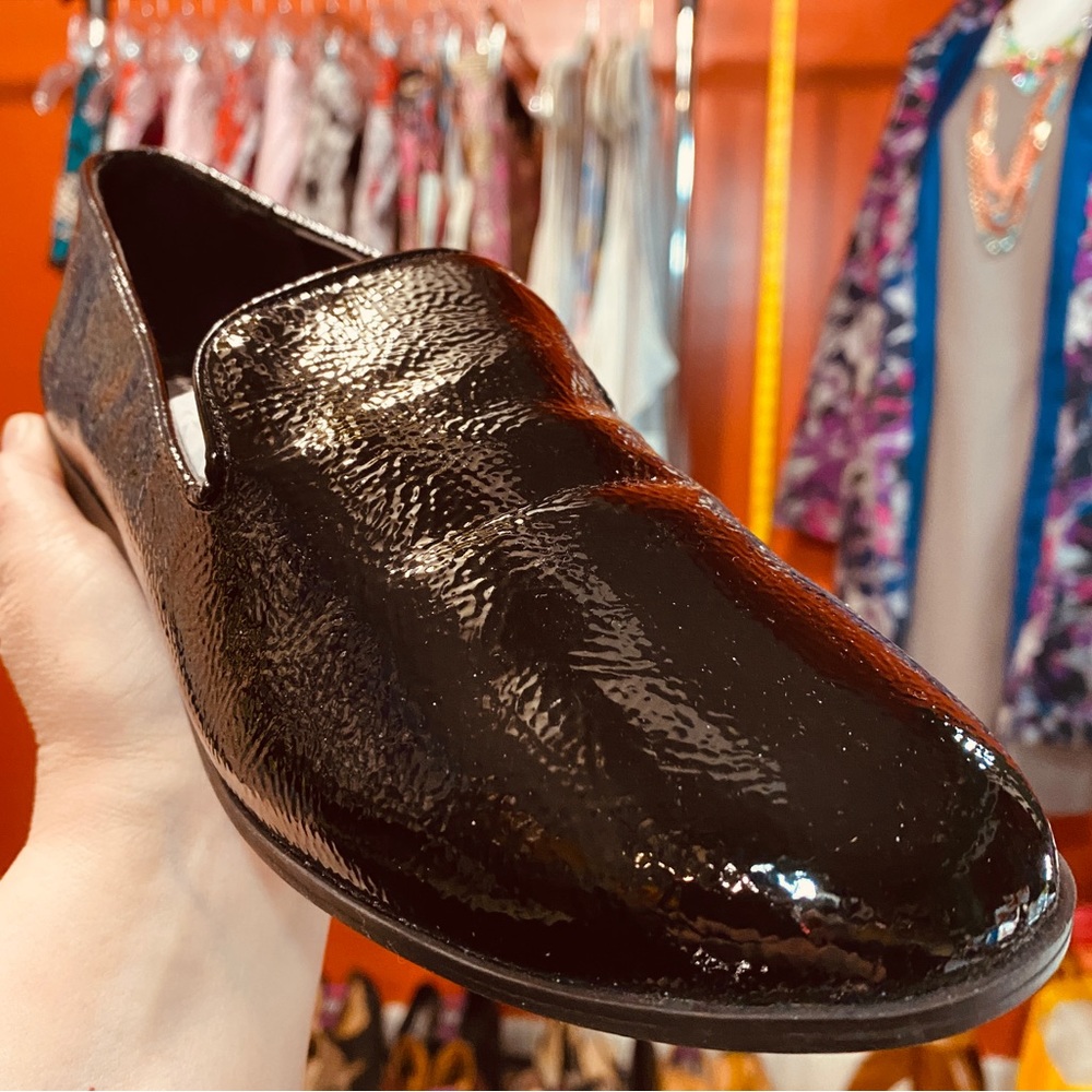 30 - Bandolino Lima Black Textured Faux Patent Leather Slip On Loafers Sz 9